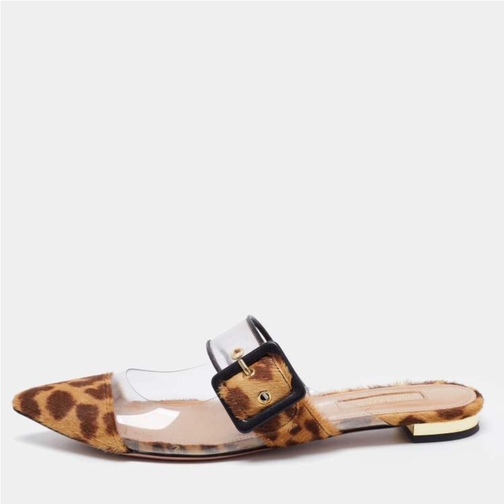 Aquazzura Leopard Print Women's Mules with Clear Strap